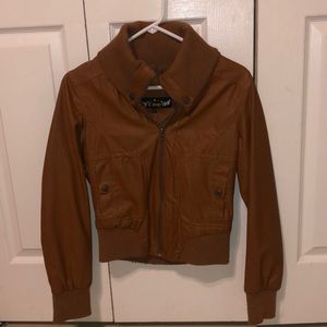 brown leather jacket